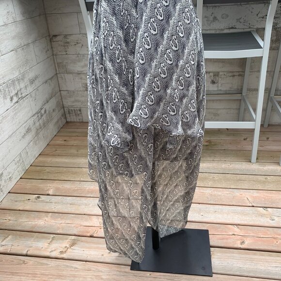 Robert Rodriguez Silk Sheer Snakeskin Print Layered Asymmetric Boho Midi Dress - Picture 4 of 15